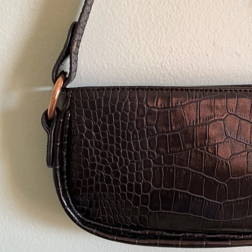 ASOS Black Croc-Embossed Shoulder Bag